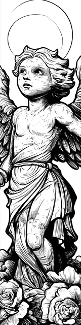 Free angel bookmark to color featuring young male angel with wings